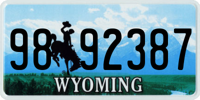 WY license plate 9892387