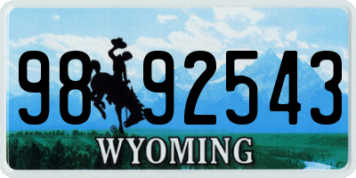 WY license plate 9892543