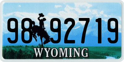 WY license plate 9892719