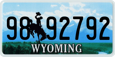 WY license plate 9892792