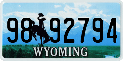 WY license plate 9892794