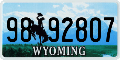 WY license plate 9892807