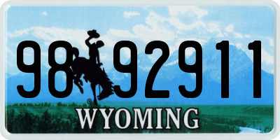 WY license plate 9892911