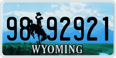 WY license plate 9892921