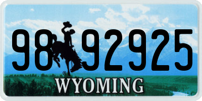 WY license plate 9892925