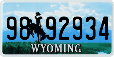 WY license plate 9892934