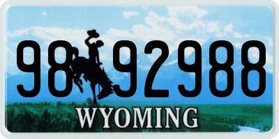 WY license plate 9892988