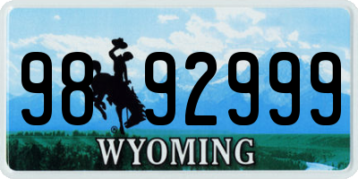 WY license plate 9892999