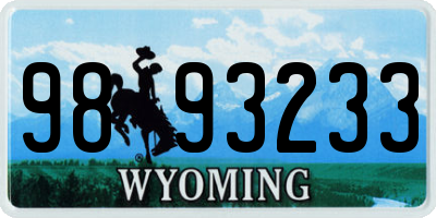 WY license plate 9893233