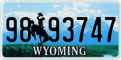 WY license plate 9893747