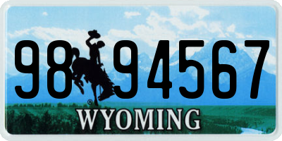 WY license plate 9894567