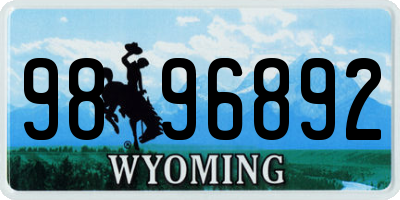 WY license plate 9896892