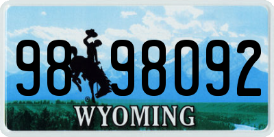 WY license plate 9898092