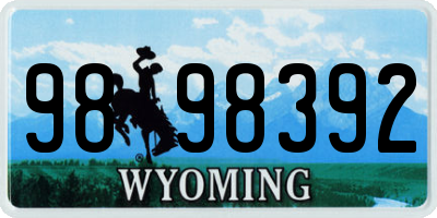 WY license plate 9898392