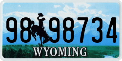 WY license plate 9898734