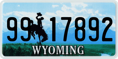 WY license plate 9917892