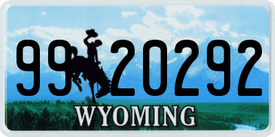 WY license plate 9920292