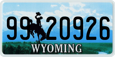 WY license plate 9920926
