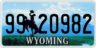 WY license plate 9920982