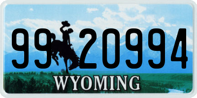 WY license plate 9920994