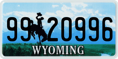 WY license plate 9920996