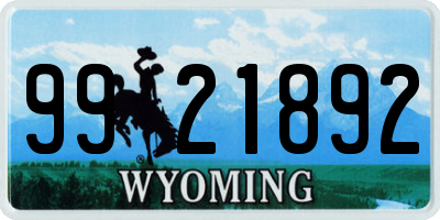 WY license plate 9921892