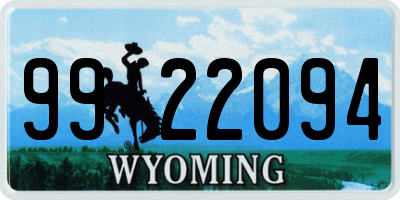 WY license plate 9922094