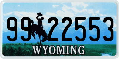 WY license plate 9922553