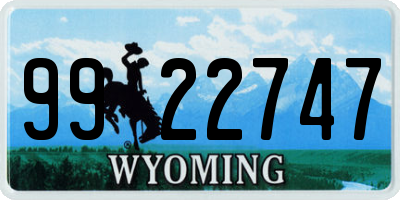 WY license plate 9922747