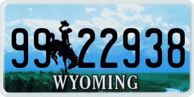 WY license plate 9922938