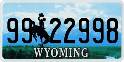 WY license plate 9922998
