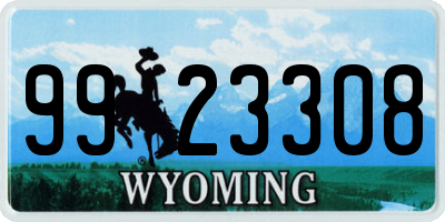 WY license plate 9923308