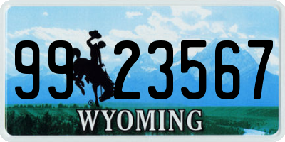 WY license plate 9923567