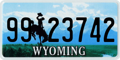 WY license plate 9923742