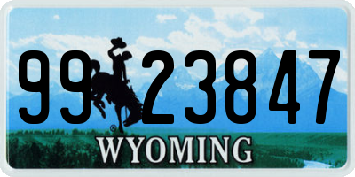 WY license plate 9923847