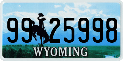 WY license plate 9925998