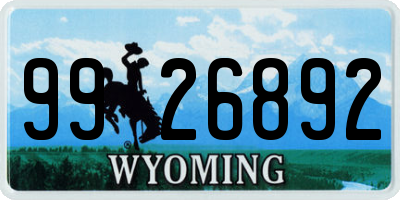 WY license plate 9926892
