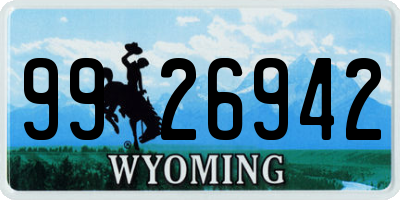 WY license plate 9926942