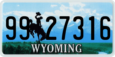 WY license plate 9927316
