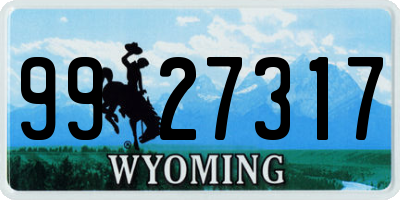 WY license plate 9927317