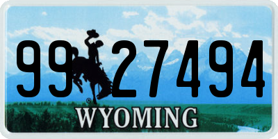 WY license plate 9927494