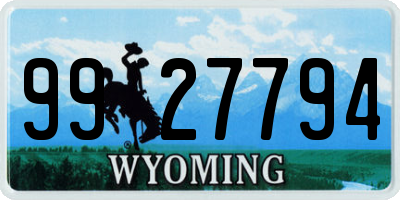 WY license plate 9927794