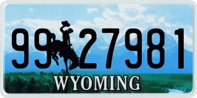 WY license plate 9927981