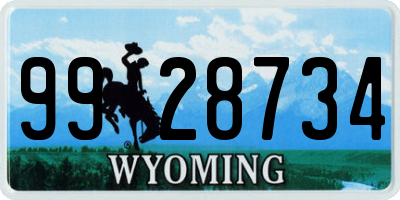 WY license plate 9928734