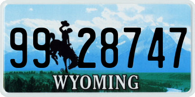 WY license plate 9928747