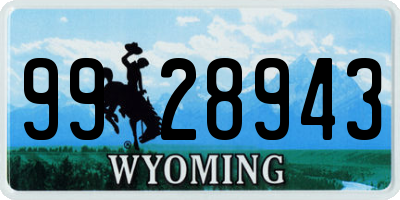 WY license plate 9928943