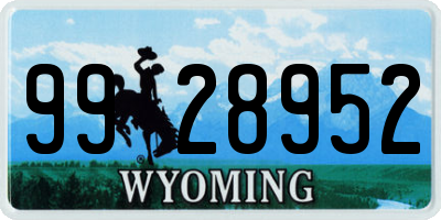 WY license plate 9928952