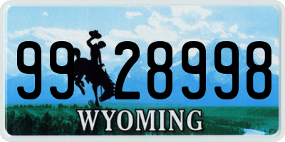 WY license plate 9928998