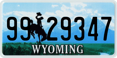 WY license plate 9929347