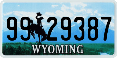 WY license plate 9929387